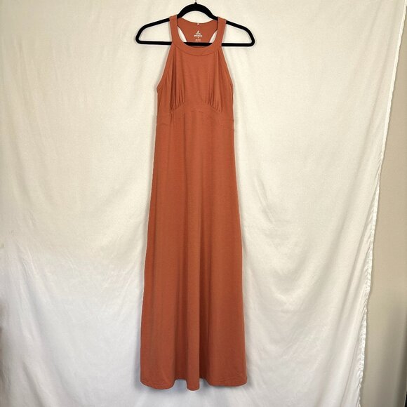 Prana Halter Maxi Dress Women's XS Rust Orange Built-in Bra Activewear Travel - Picture 1 of 16